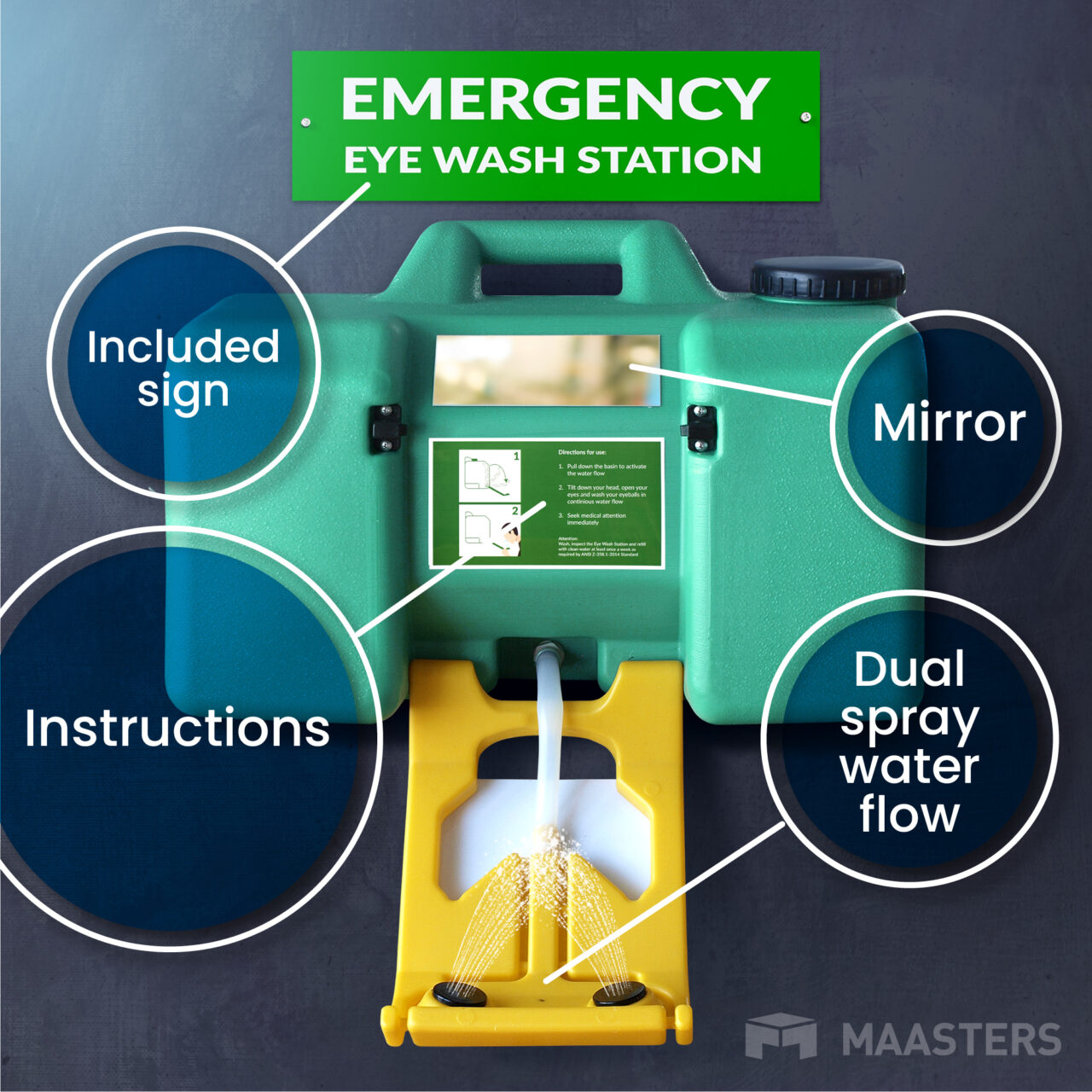 MAASTERS 8gal Portable Eye Wash Station, Wall Mount Eyewash Station